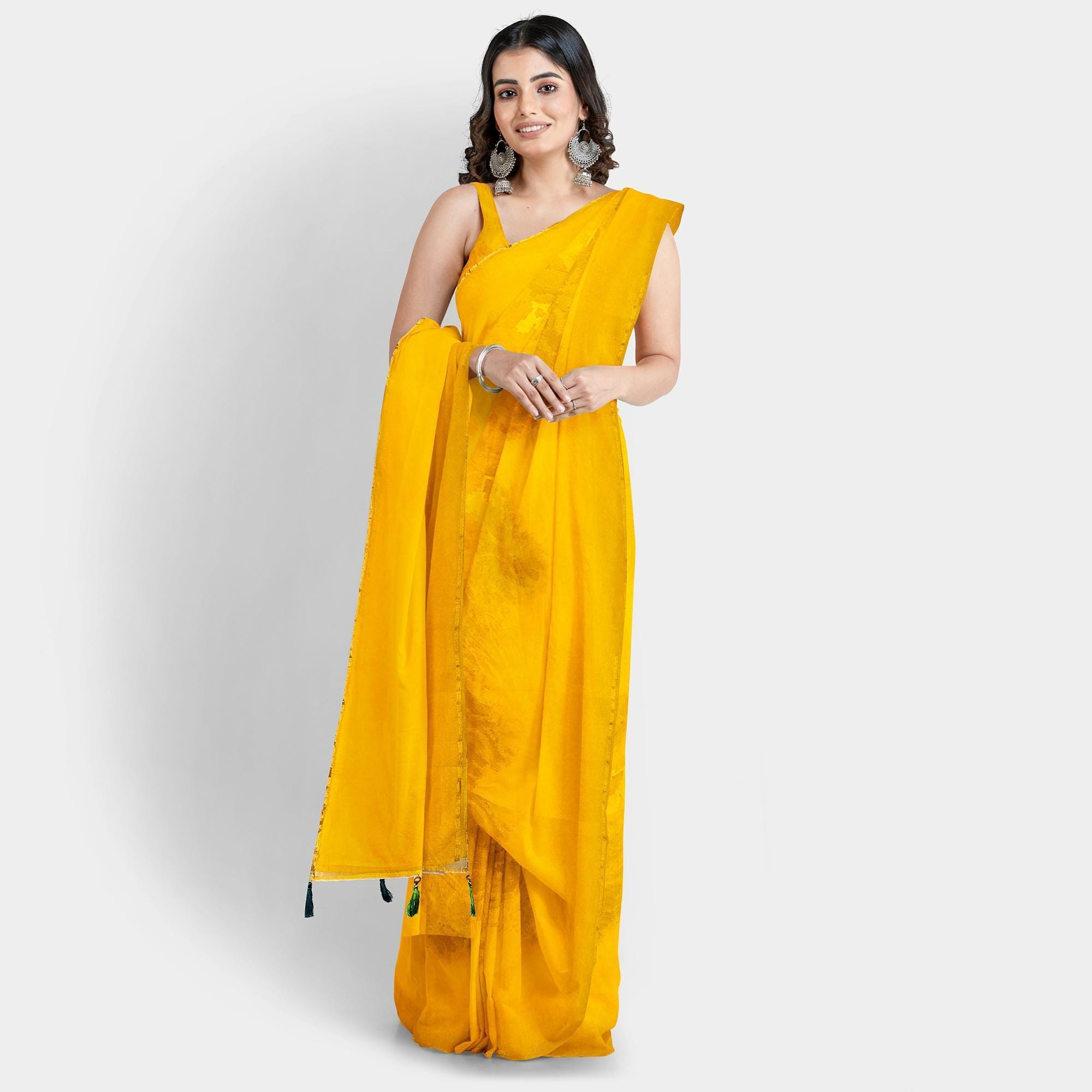 Yellow Tissue Sheer Saree