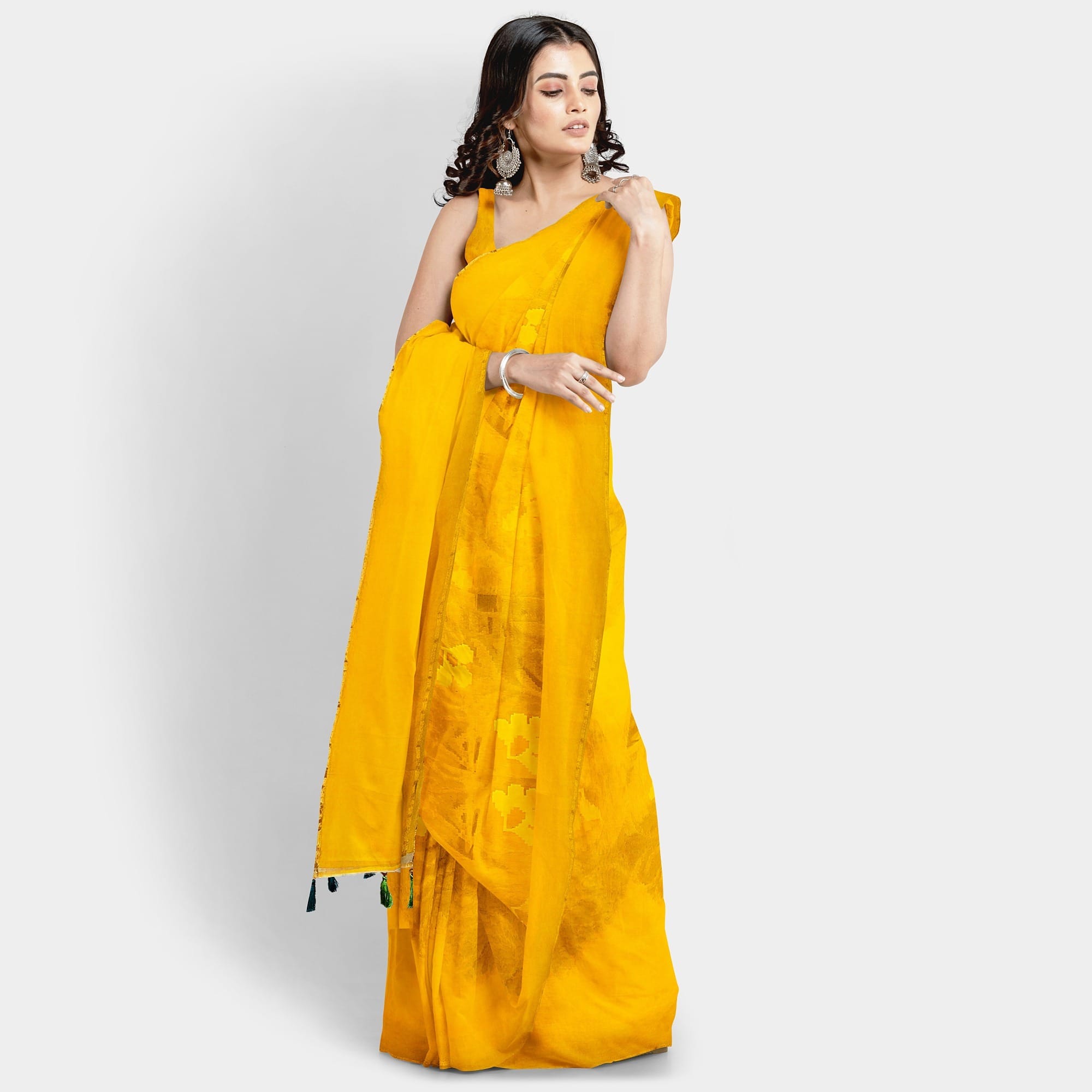 Yellow Tissue Sheer Saree - Image 2