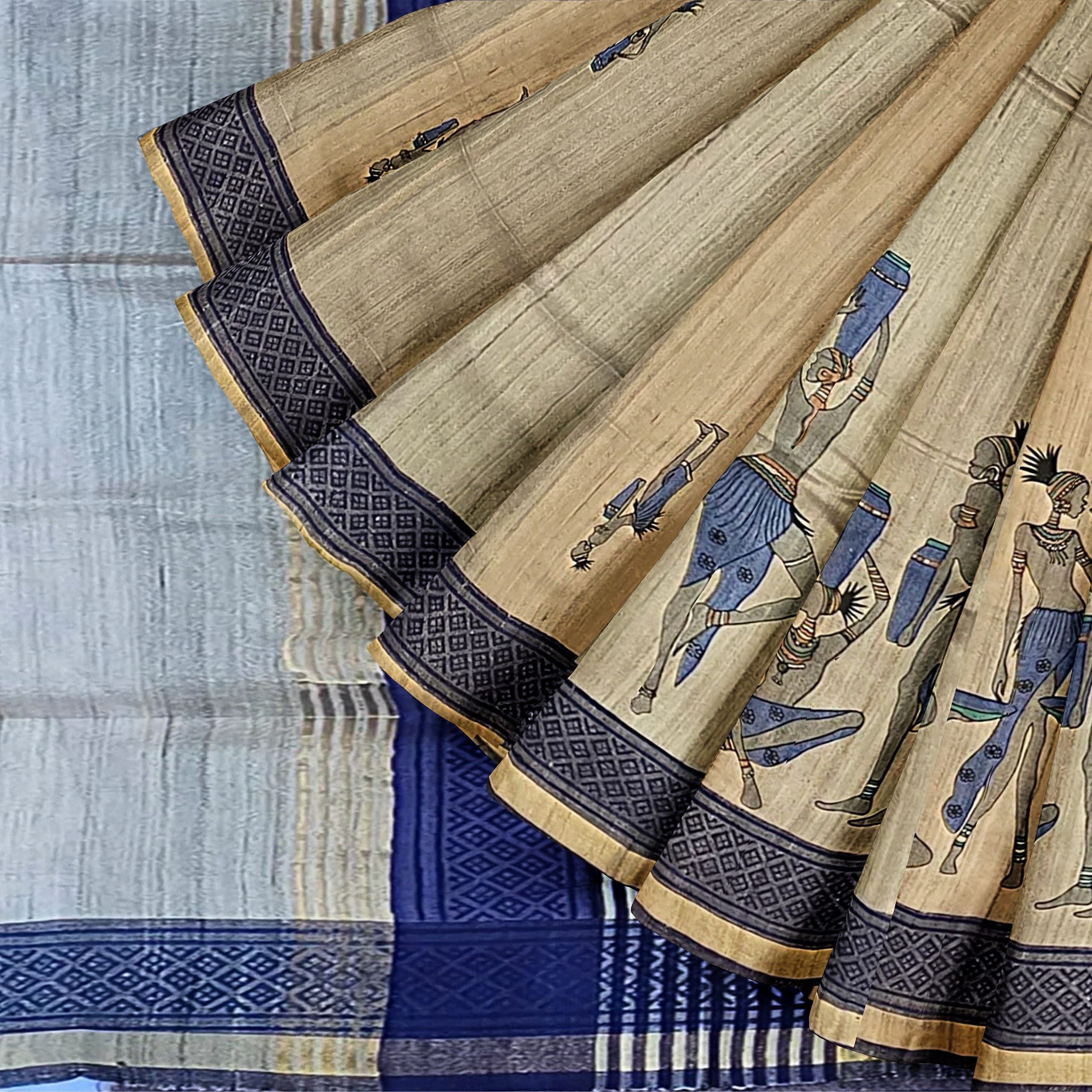 Breathtaking Raw Silk Kalamkari Blue Saree - Image 4