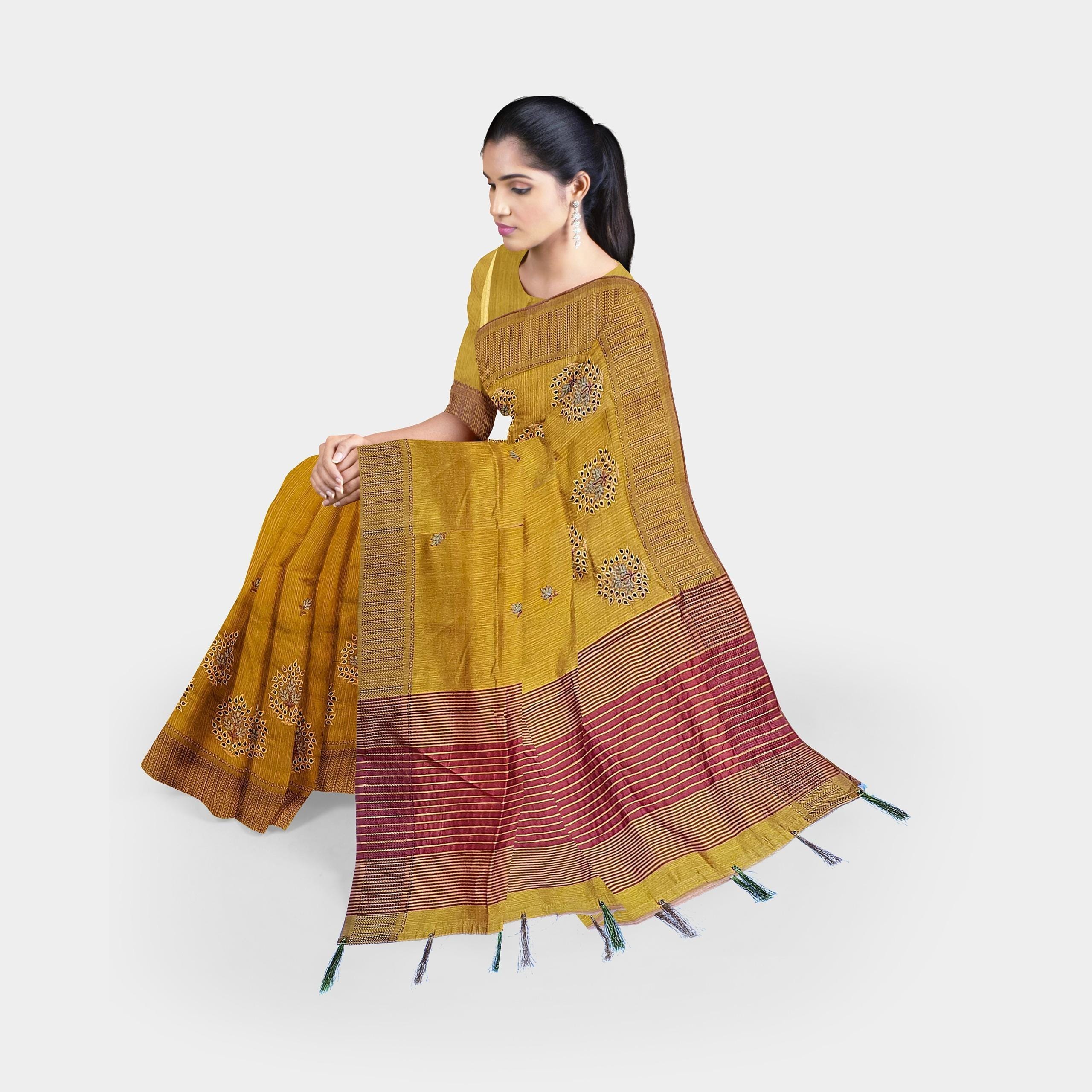 Silk Cotton Mustard Saree