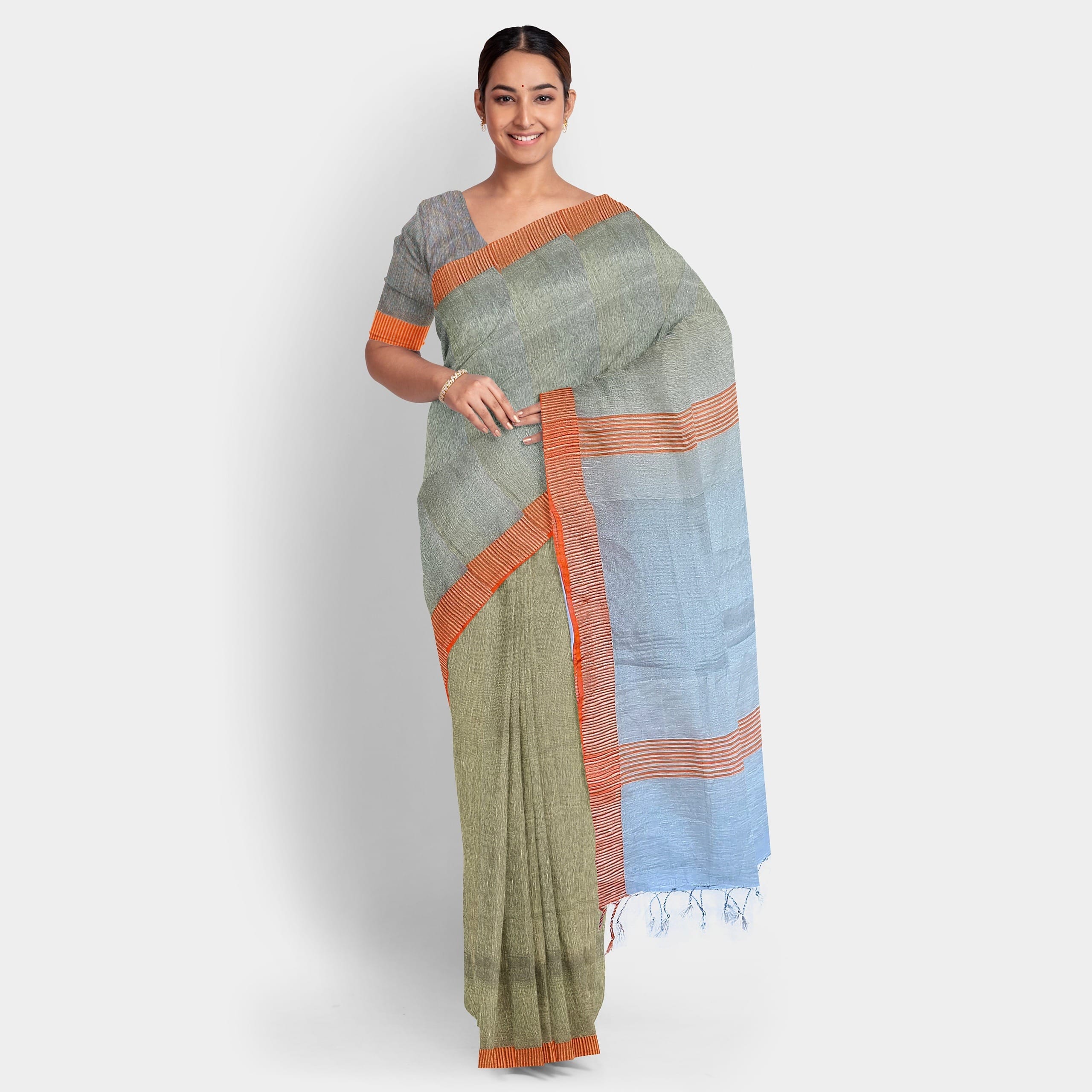 Jute fabric silver saree - Image 2