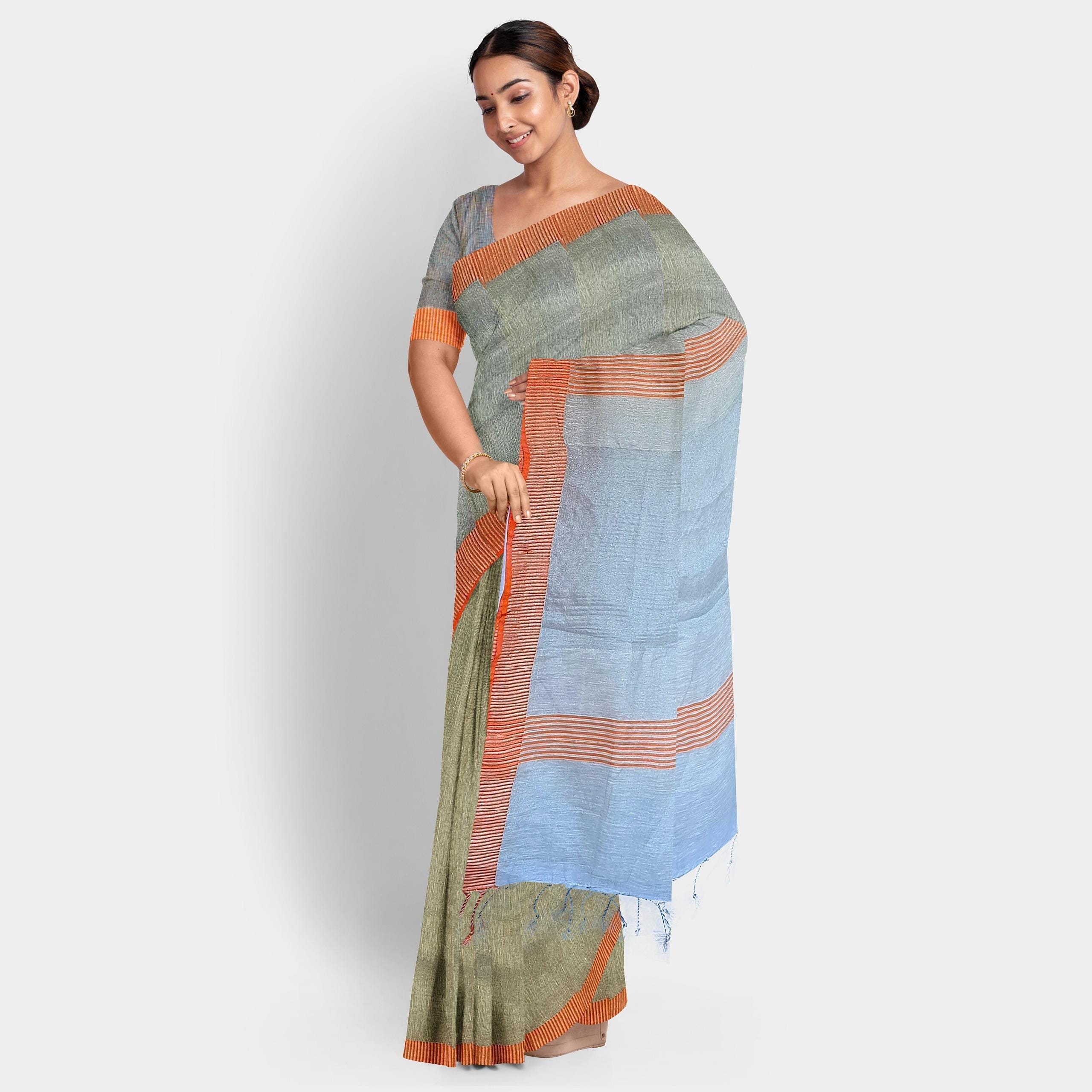 Jute fabric silver saree