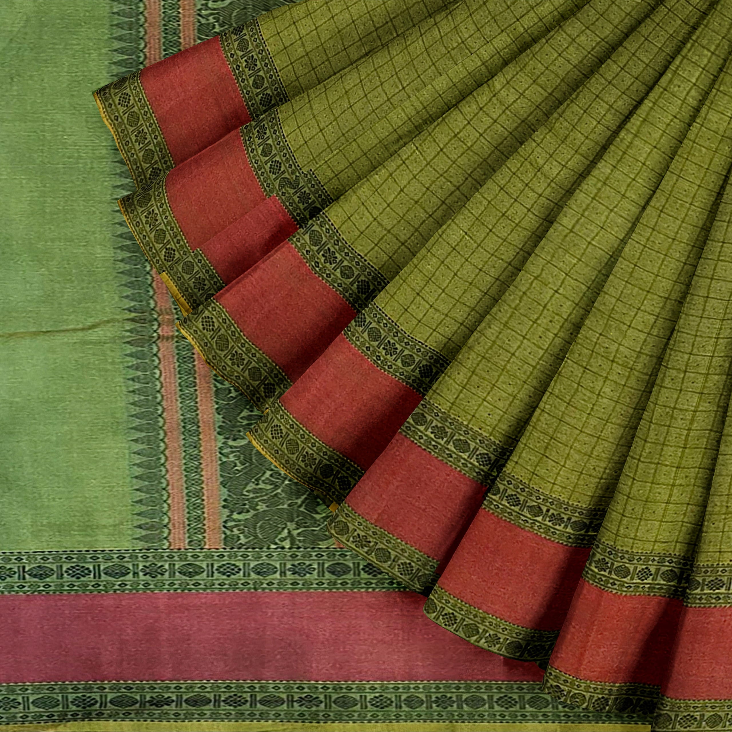 Kanchipuram Cotton Green Saree - Image 5