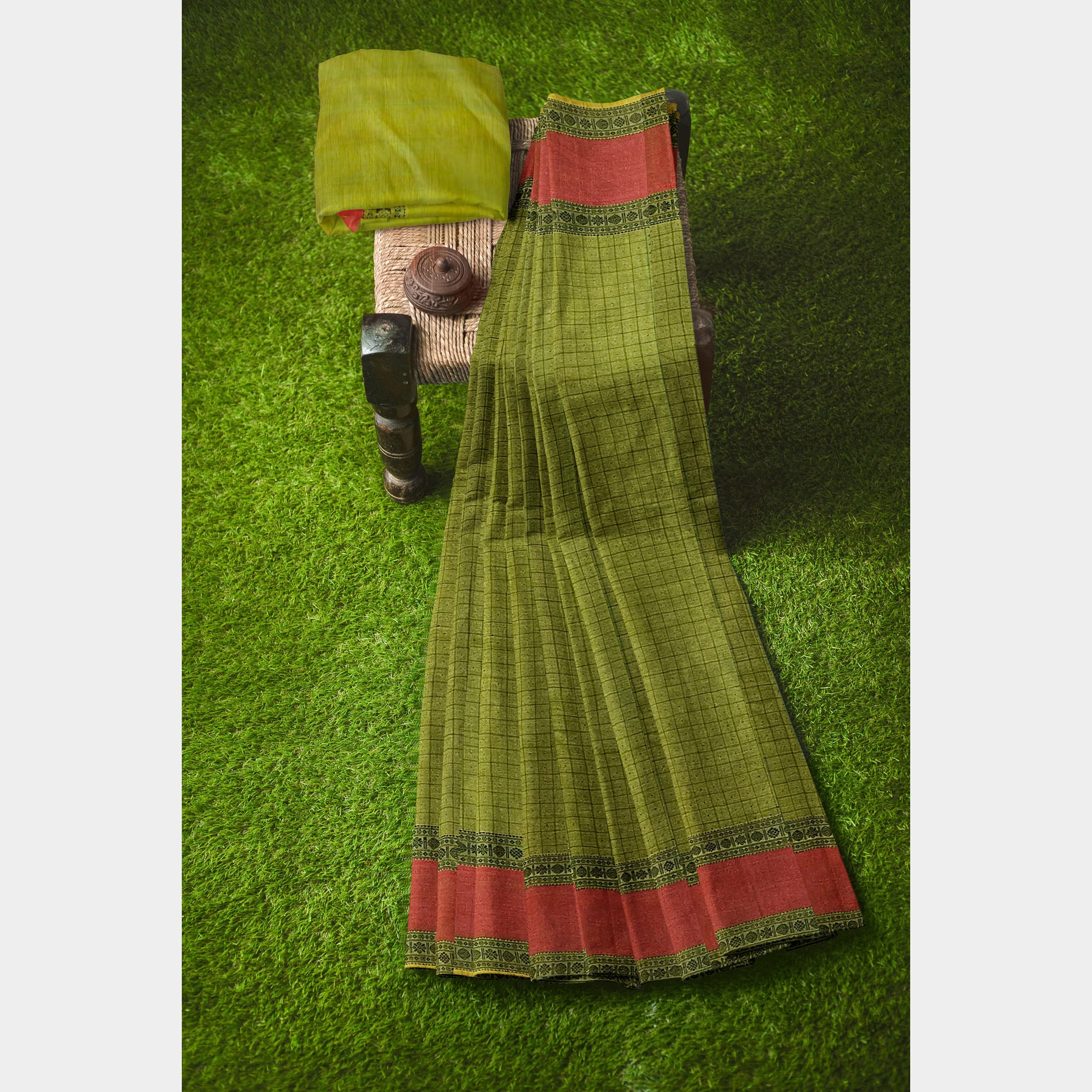 Kanchipuram Cotton Green Saree - Image 4