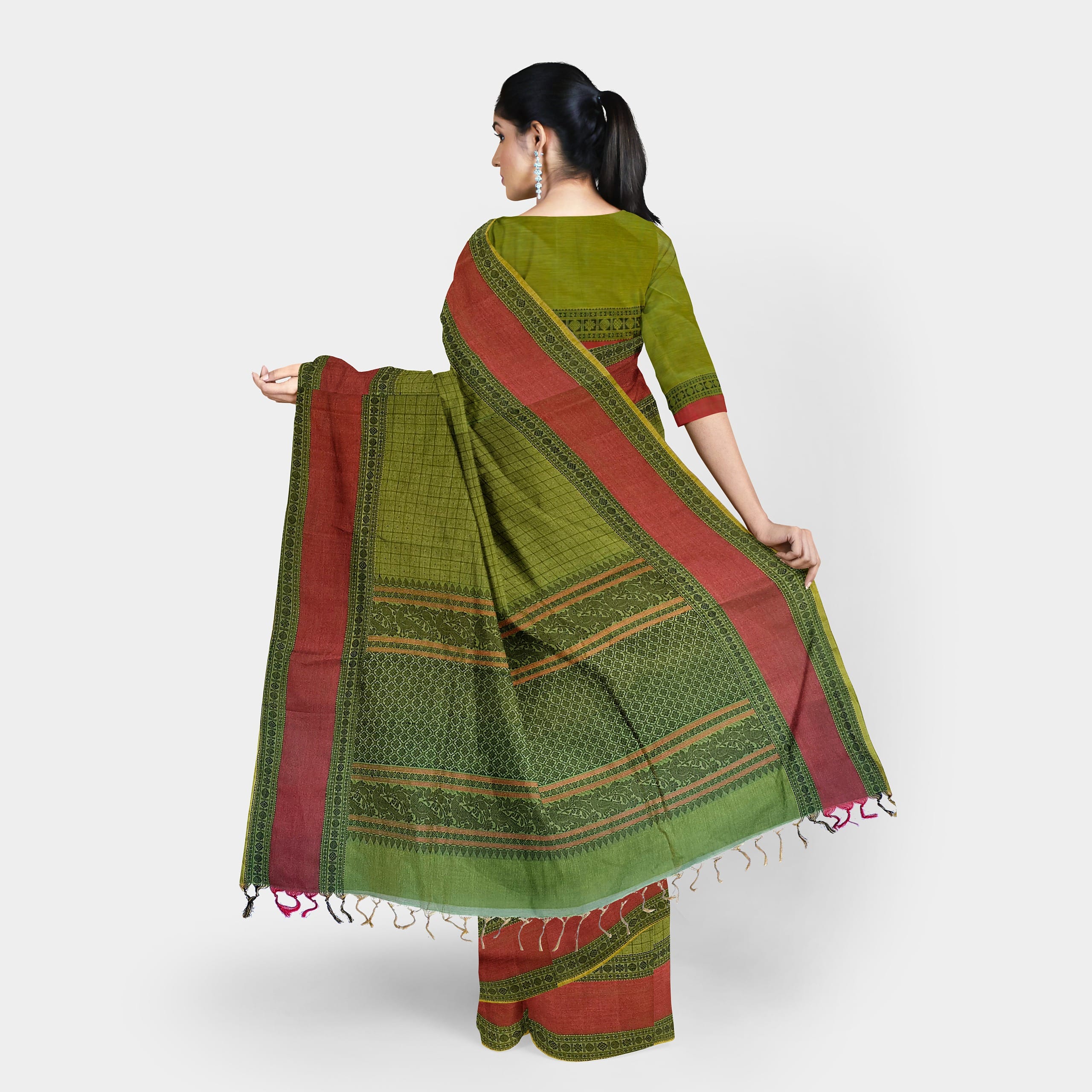 Kanchipuram Cotton Green Saree - Image 3