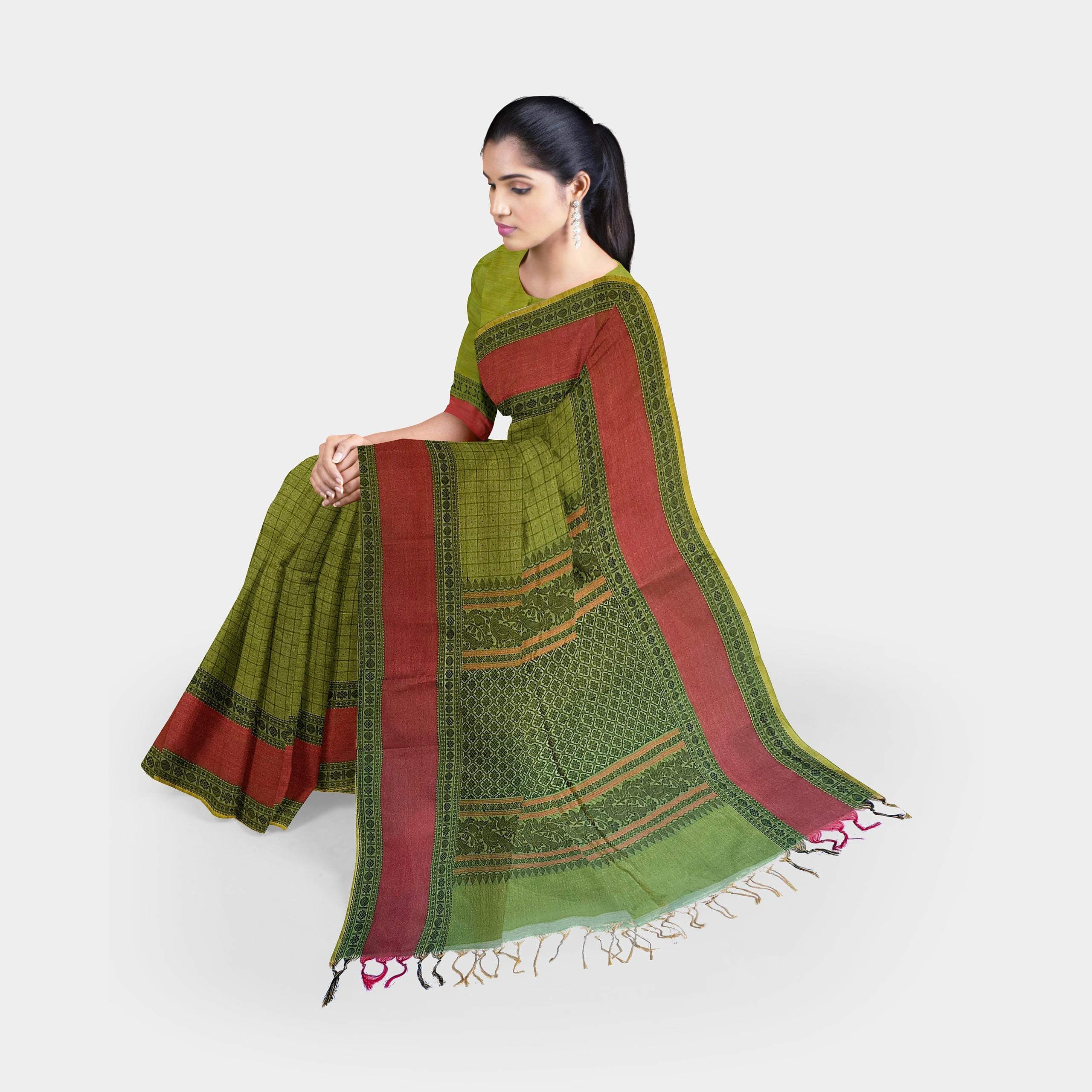 Kanchipuram Cotton Green Saree