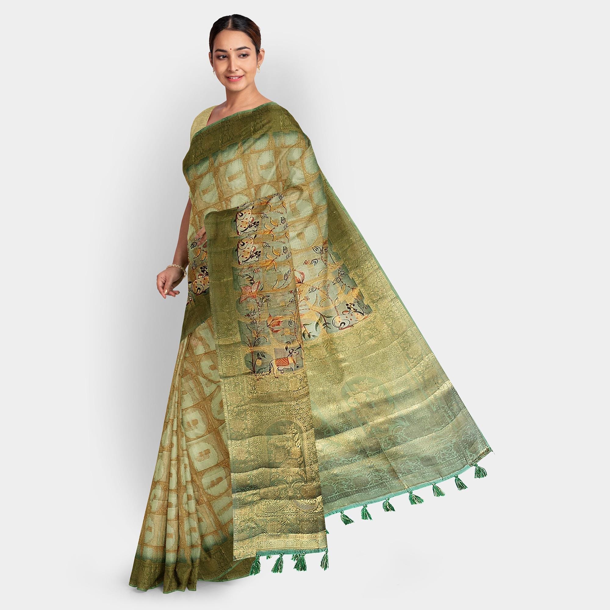 Elegant Green-Organza Saree