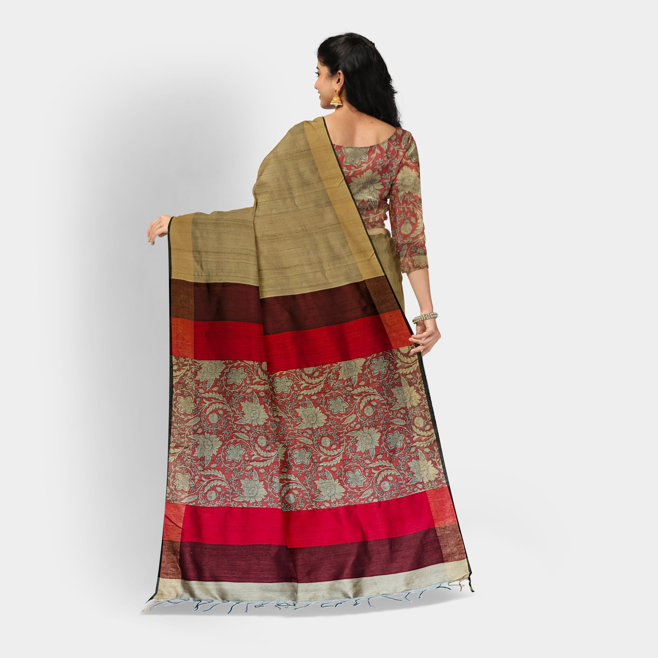 Cream Raw Silk Saree with Intricate Prints - Image 3