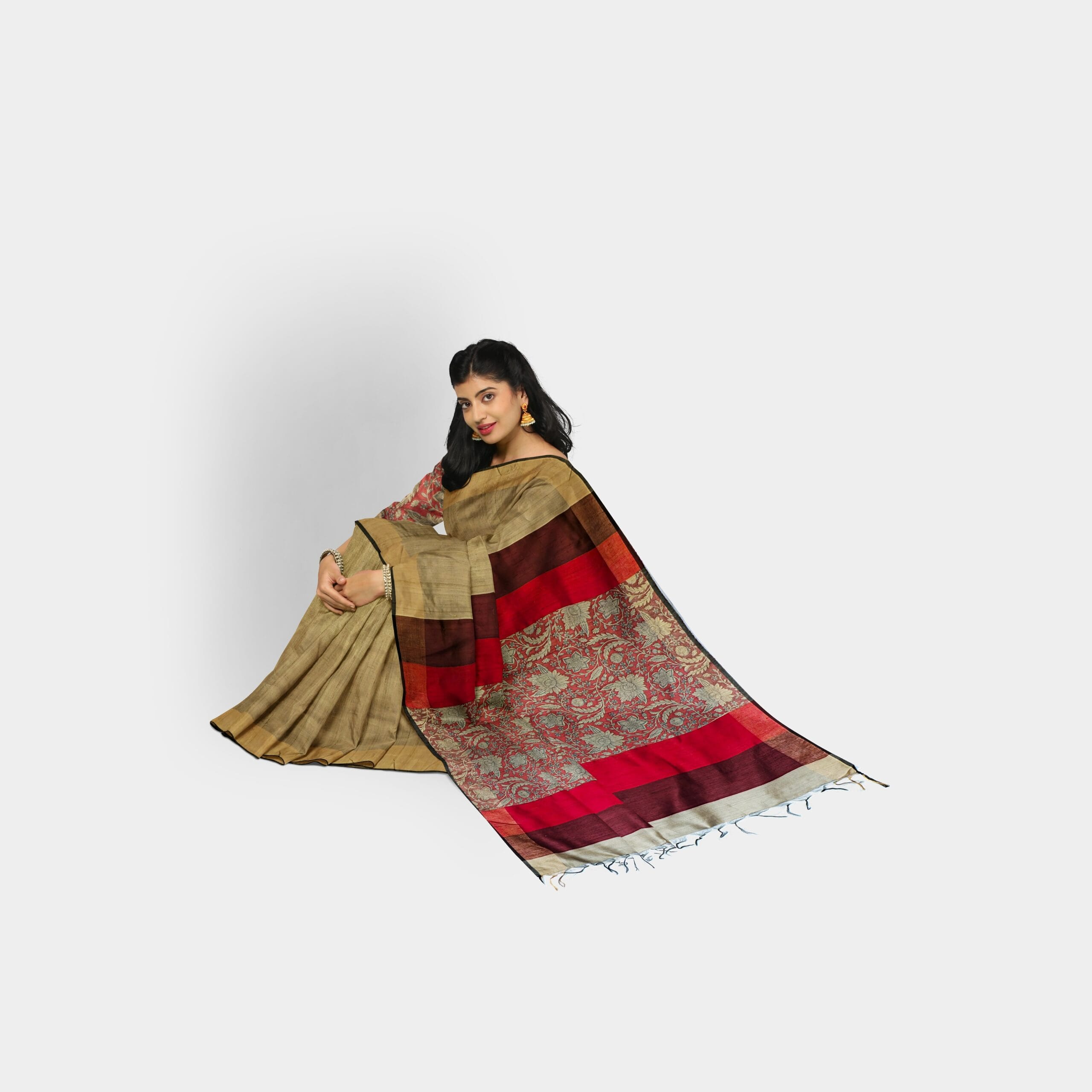 Cream Raw Silk Saree with Intricate Prints - Image 2