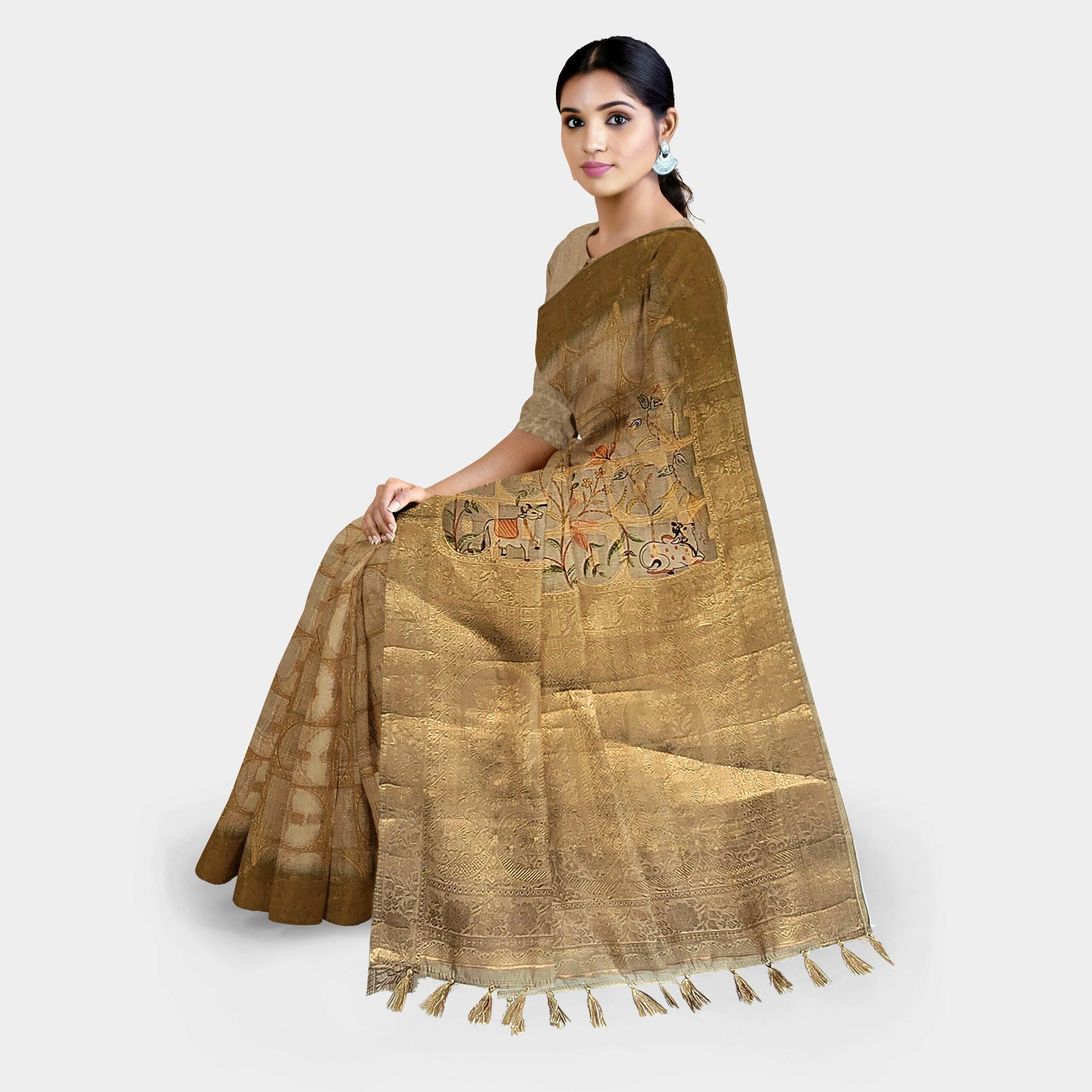 Cream-Organza Saree