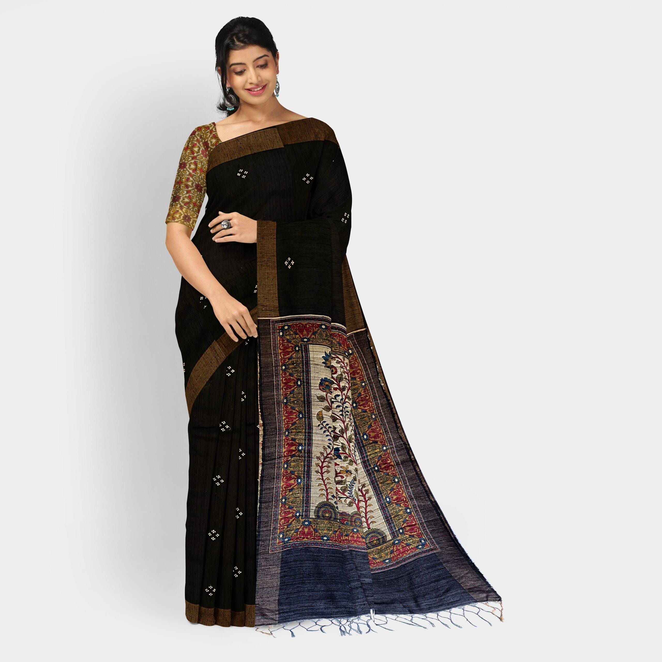 Elegant Black Cotton Saree - Image 4