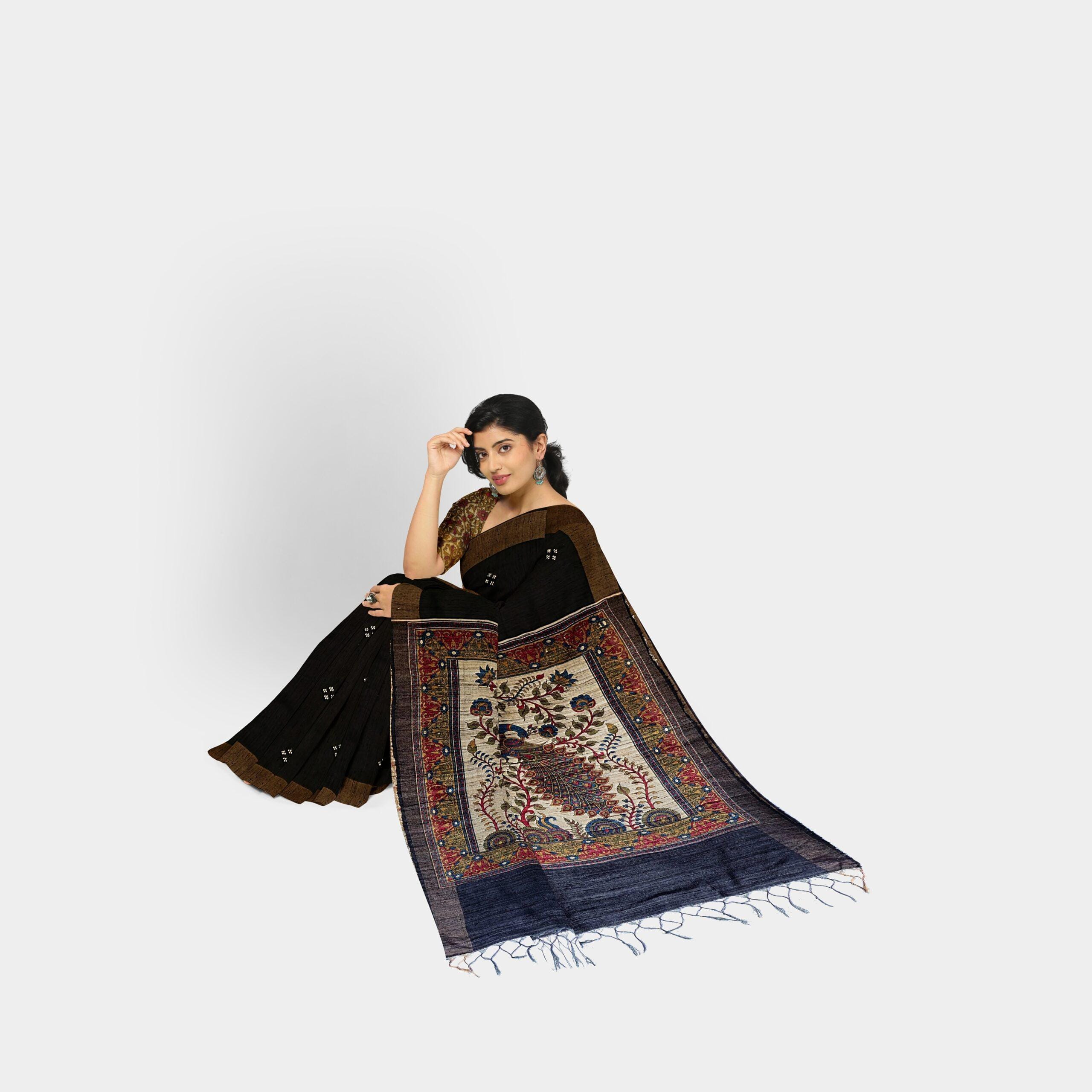 Elegant Black Cotton Saree - Image 3
