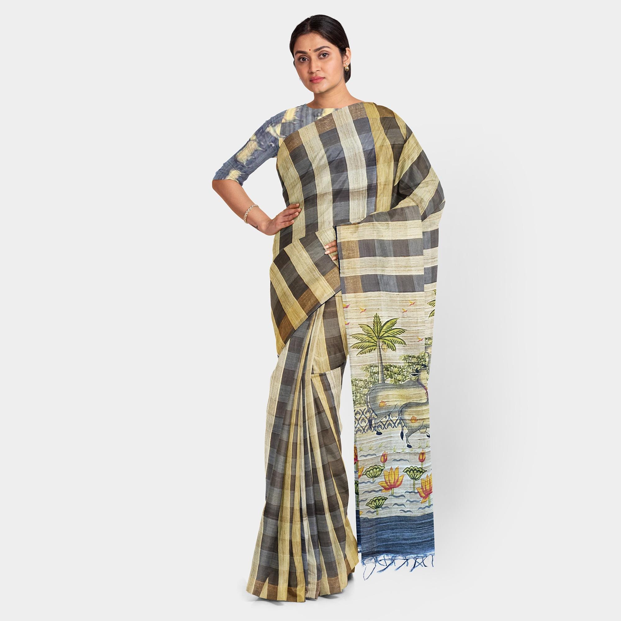 Raw Silk Cow Cream Saree
