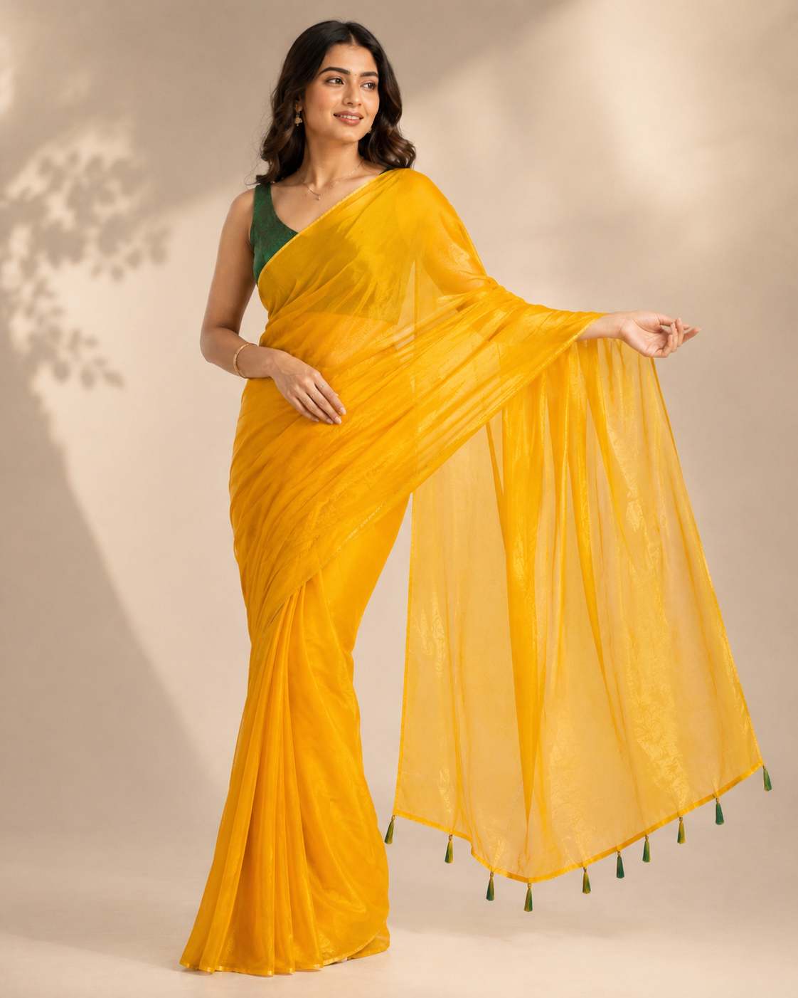 Yellow Tissue Sheer Saree