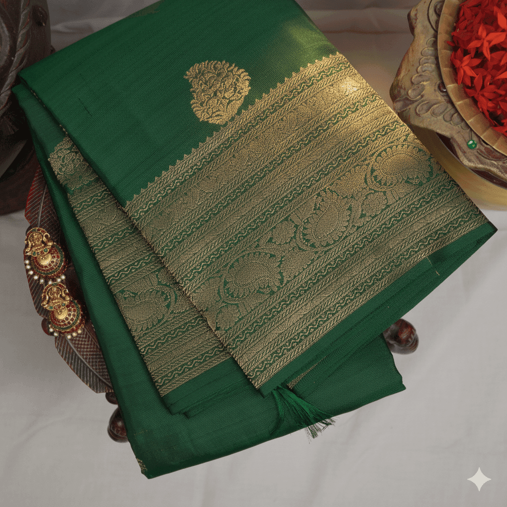 Bottle Green Kanchipuram silk (Pattu)