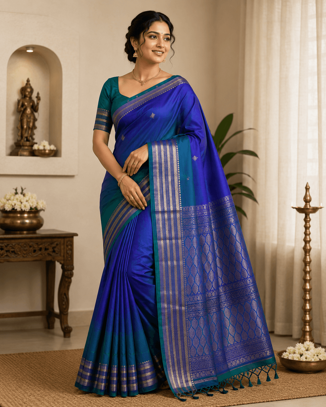 Kanchipuram Silk – Royal Blue & Teal Elegance