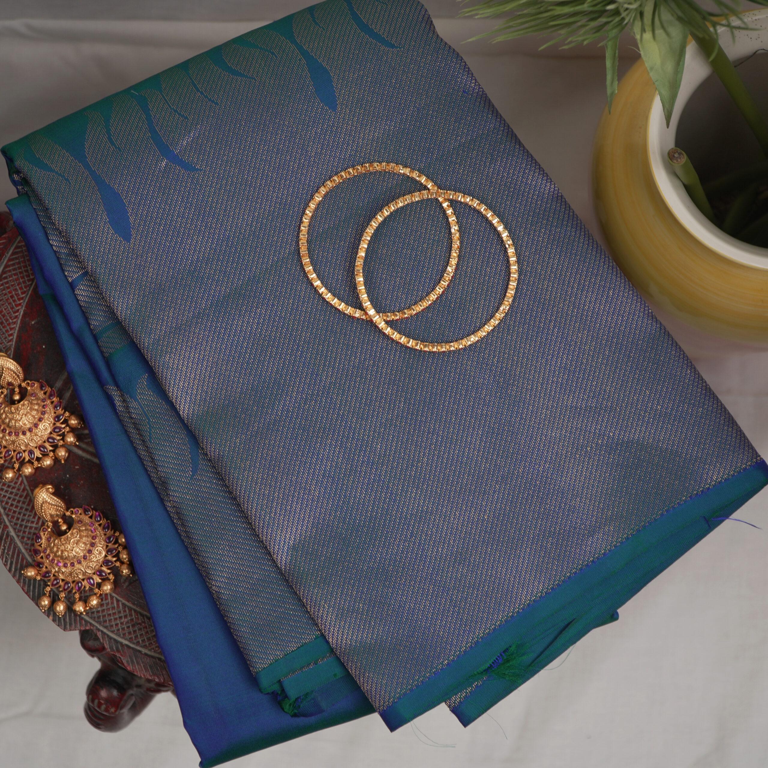 Kanchipuram Silk Saree – Blue & Silver Tones
