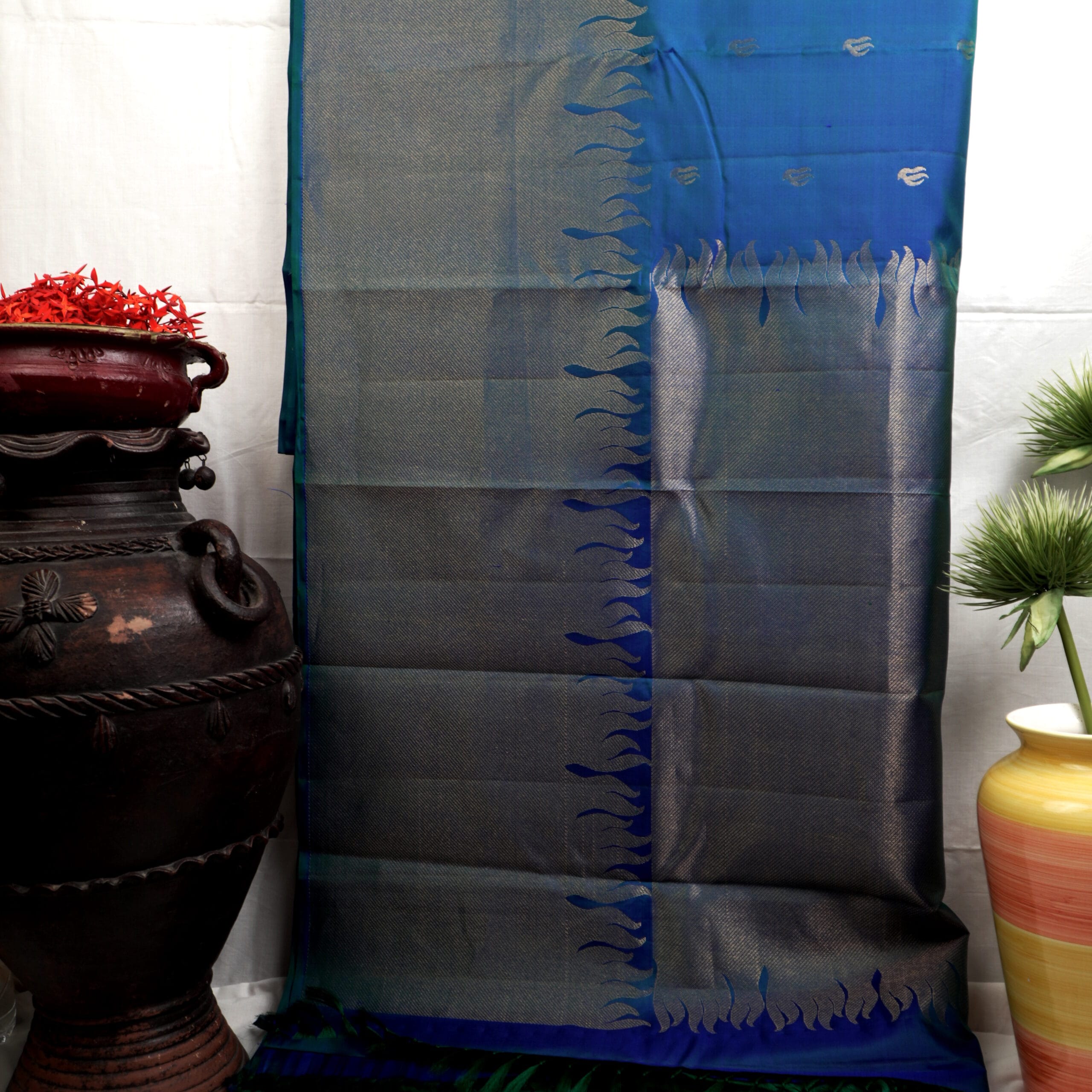 Kanchipuram Silk Saree – Blue & Silver Tones - Image 3