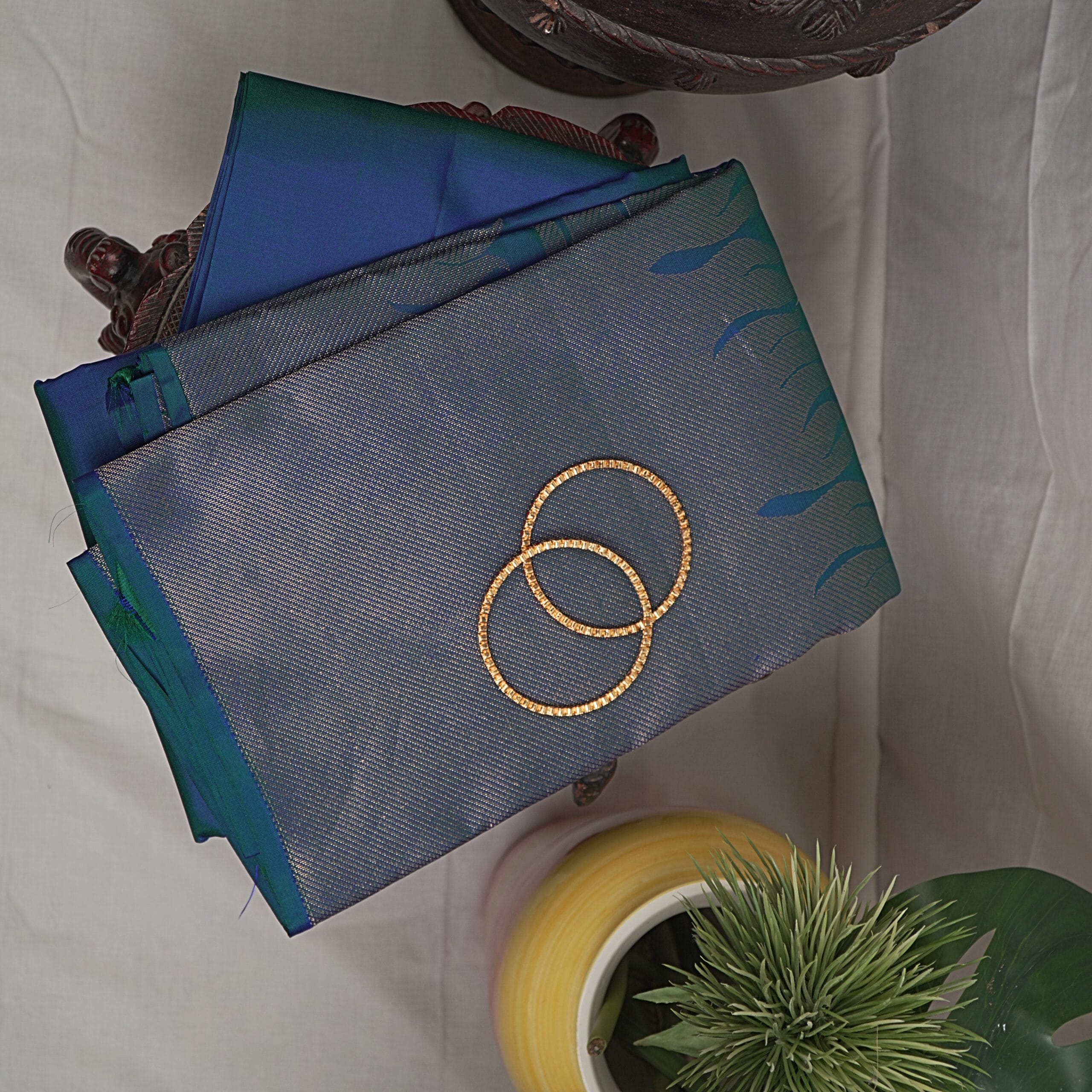 Kanchipuram Silk Saree – Blue & Silver Tones - Image 2