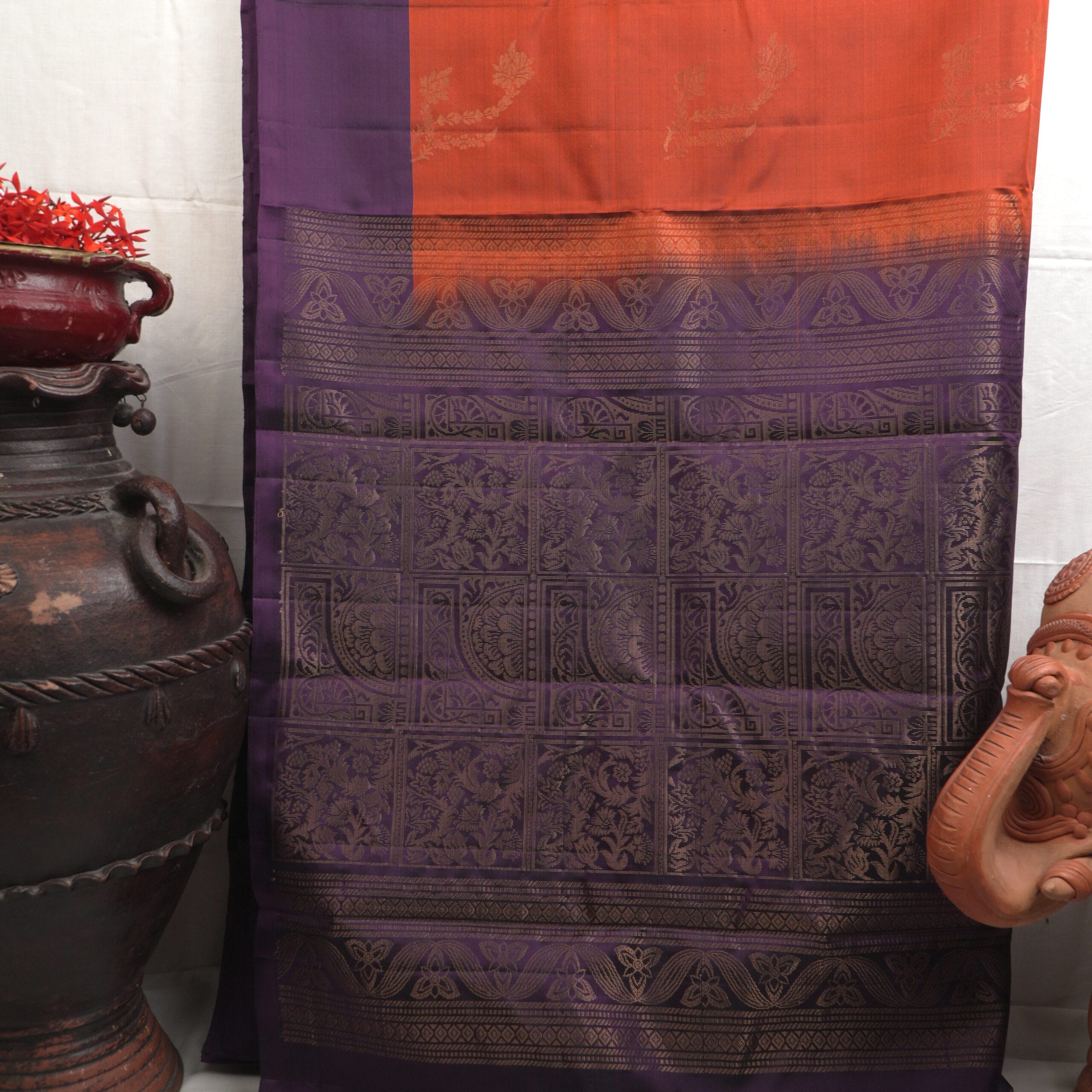 Kanchipuram Soft Silk– Rust & Deep Purple - Image 2