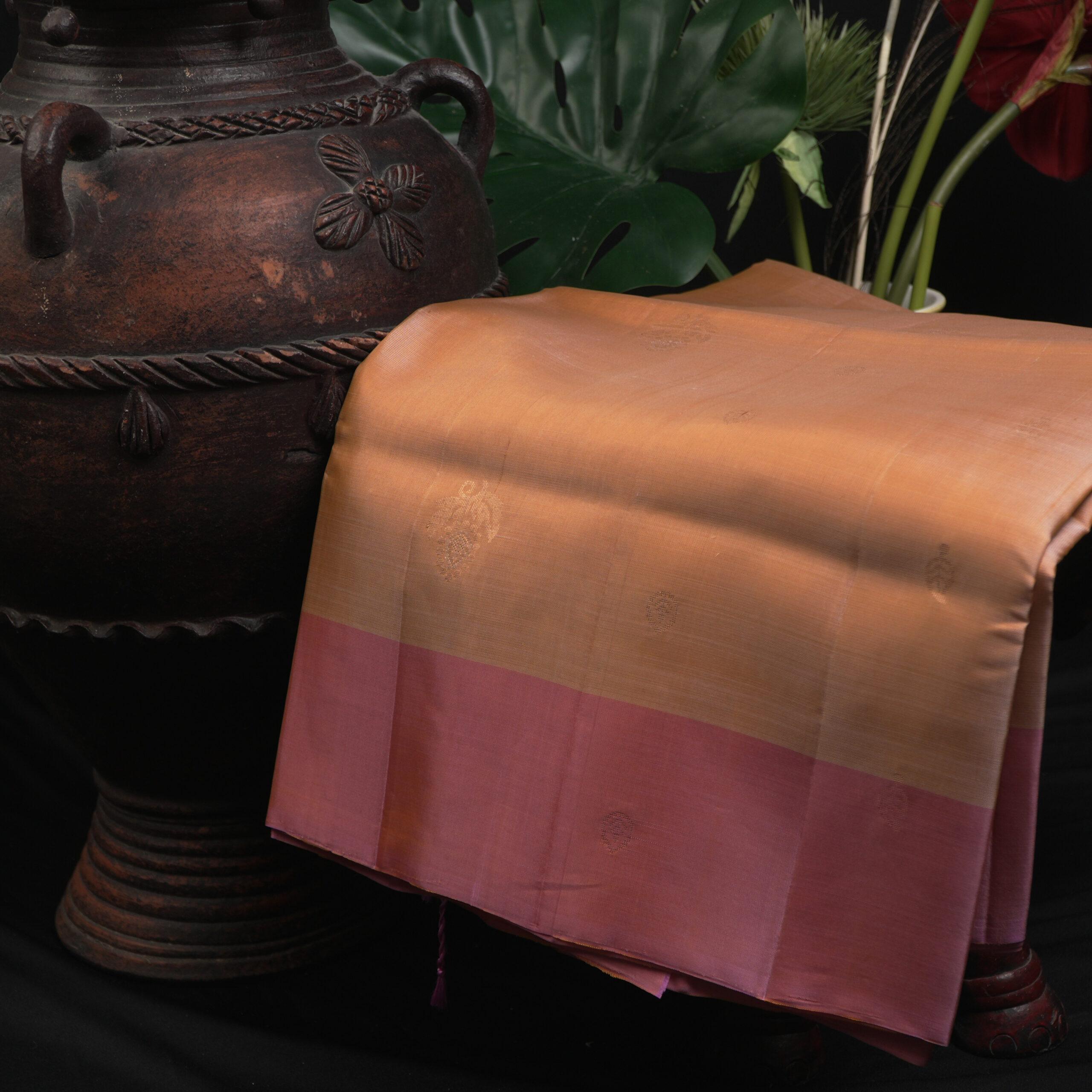 Kanchipuram Soft Silk Saree – Peach Gold with Blush Pink Border