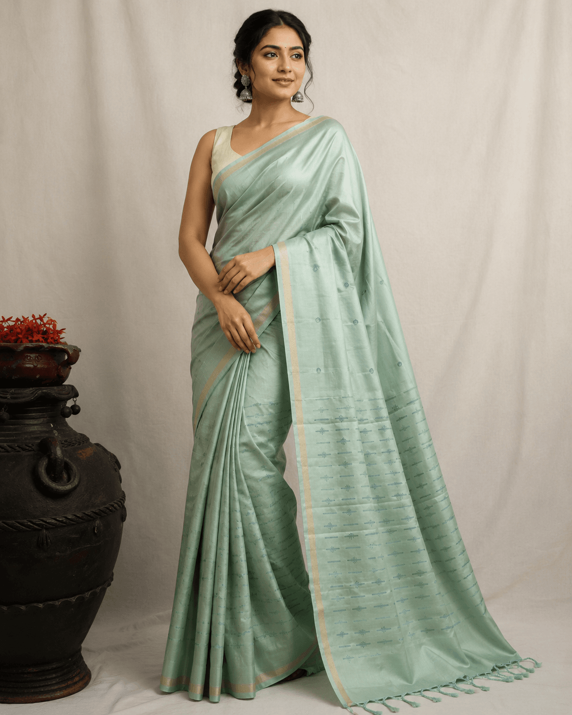 Soft Kanchipuram Silk Saree – Pastel Green with Subtle Zari Accents