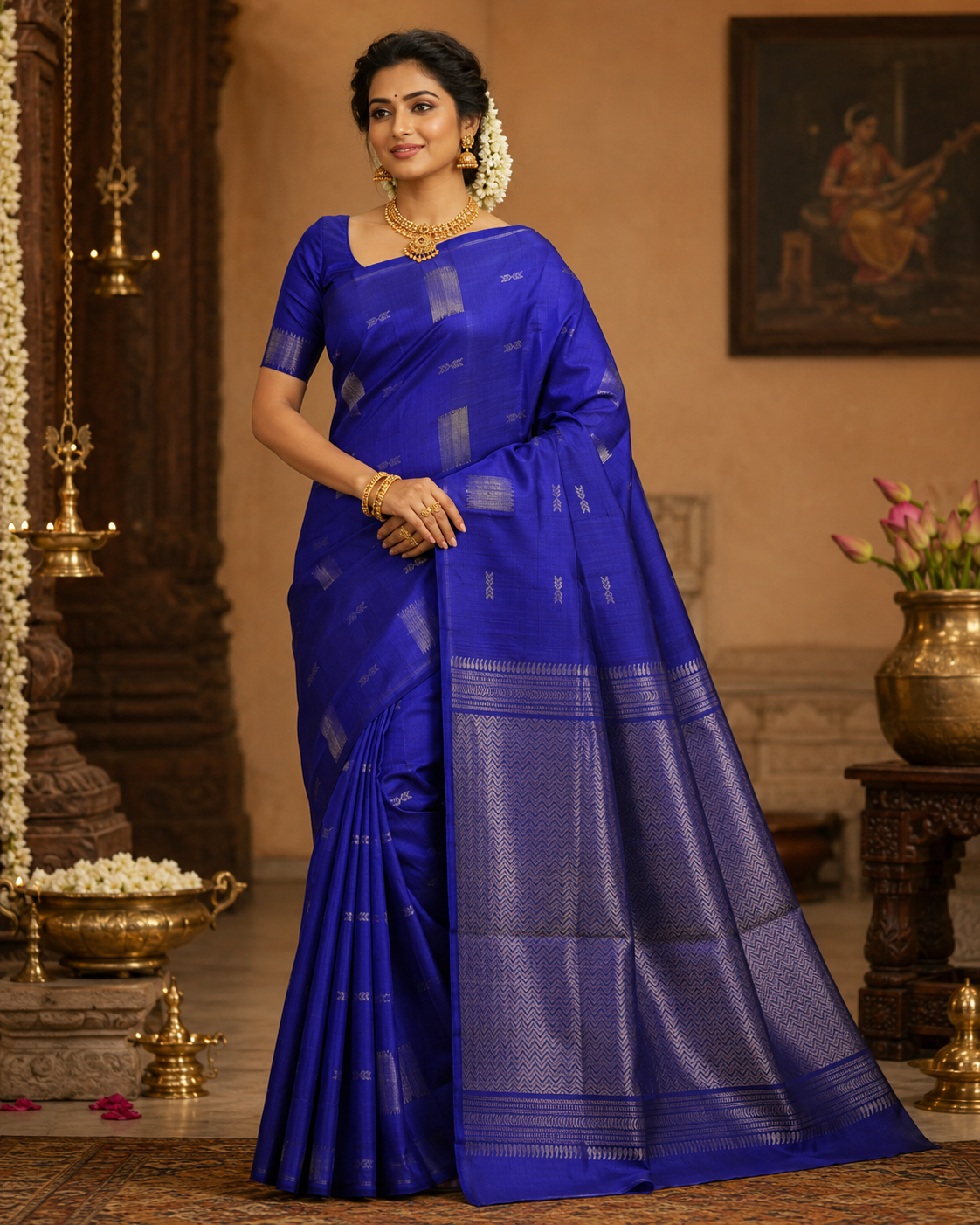 Midnight Blue Kanchipuram Silk Saree