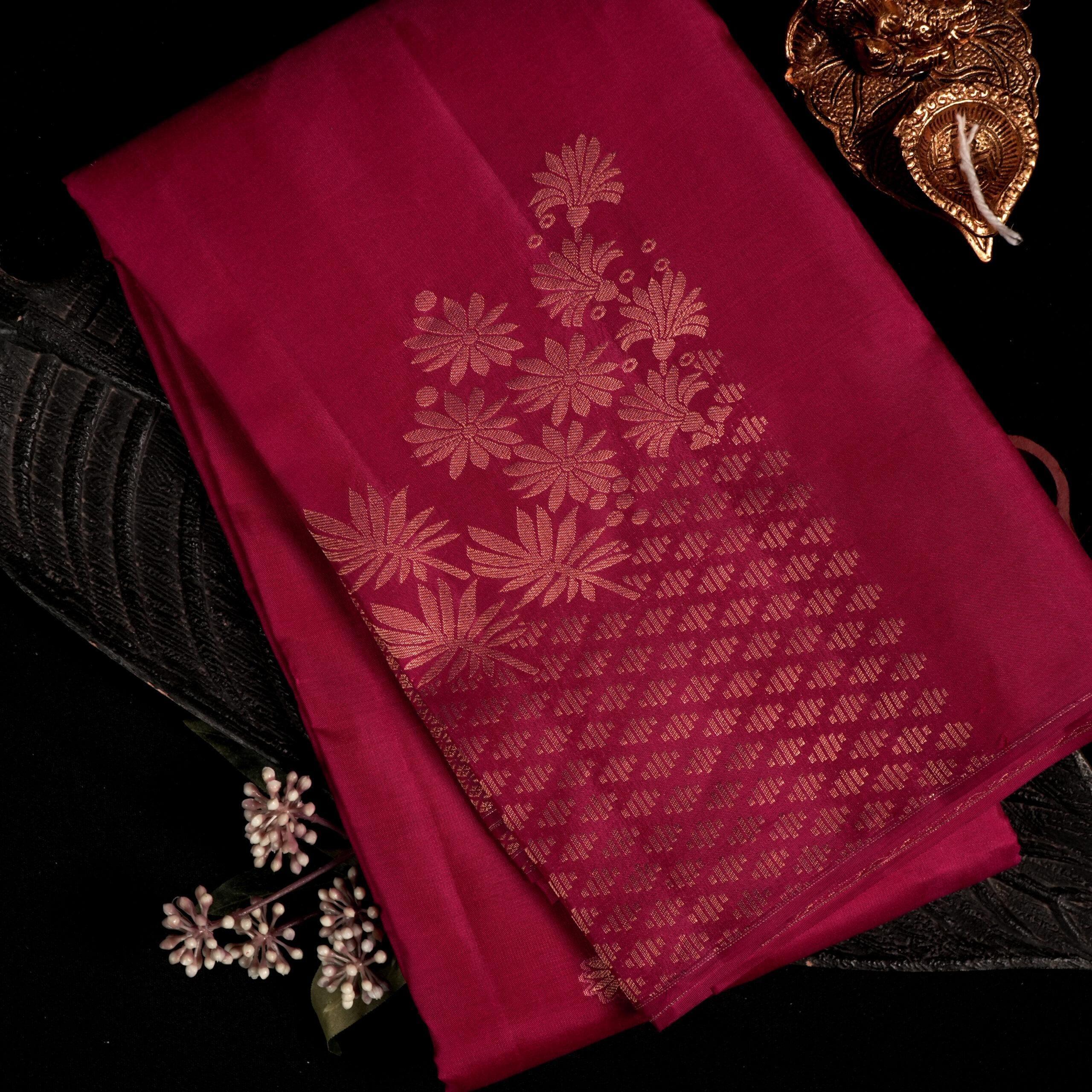 Kanchipuram Silk Saree – Raspberry Red with Gold Zari Motifs