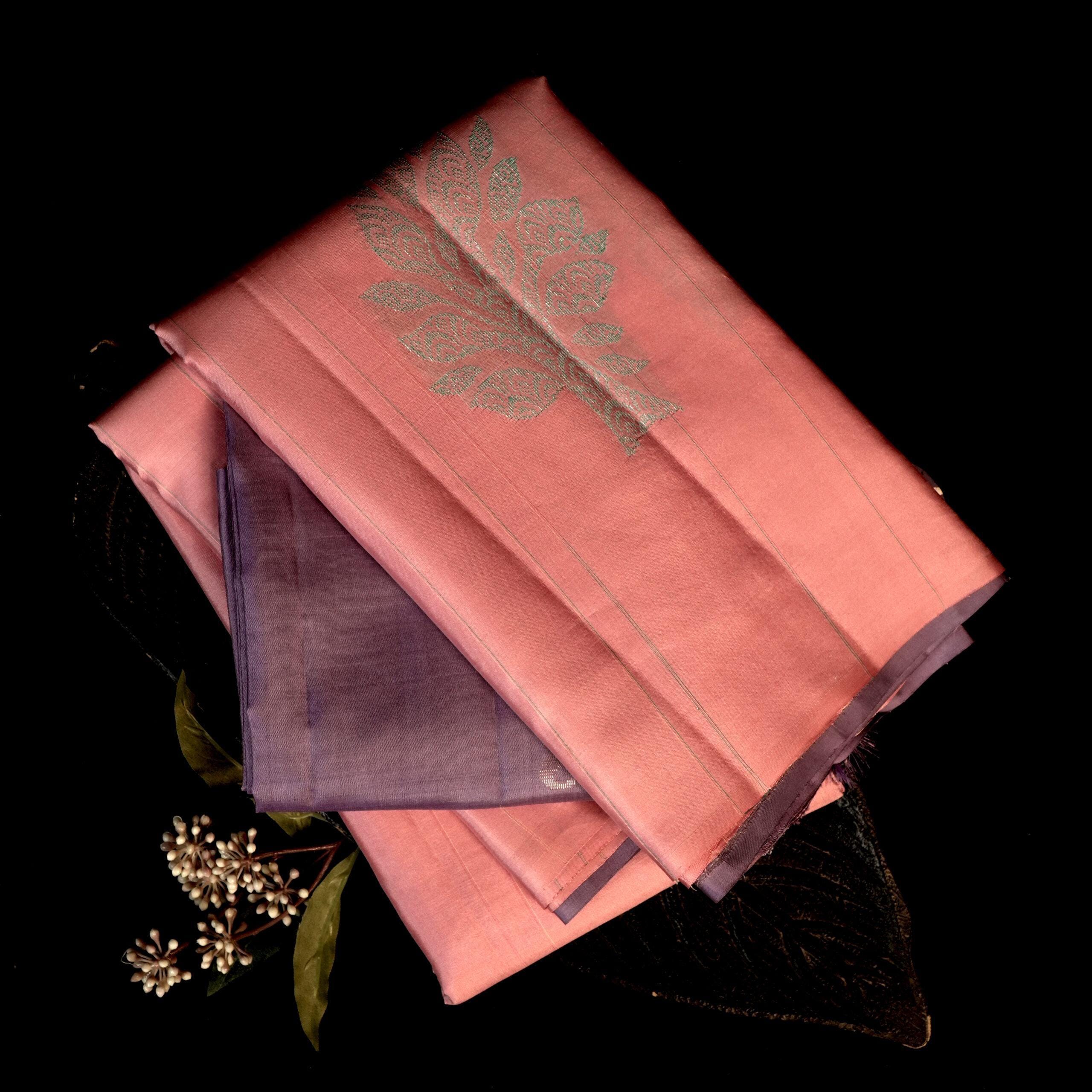 Kanchipuram Silk Saree – Peach with Lavender