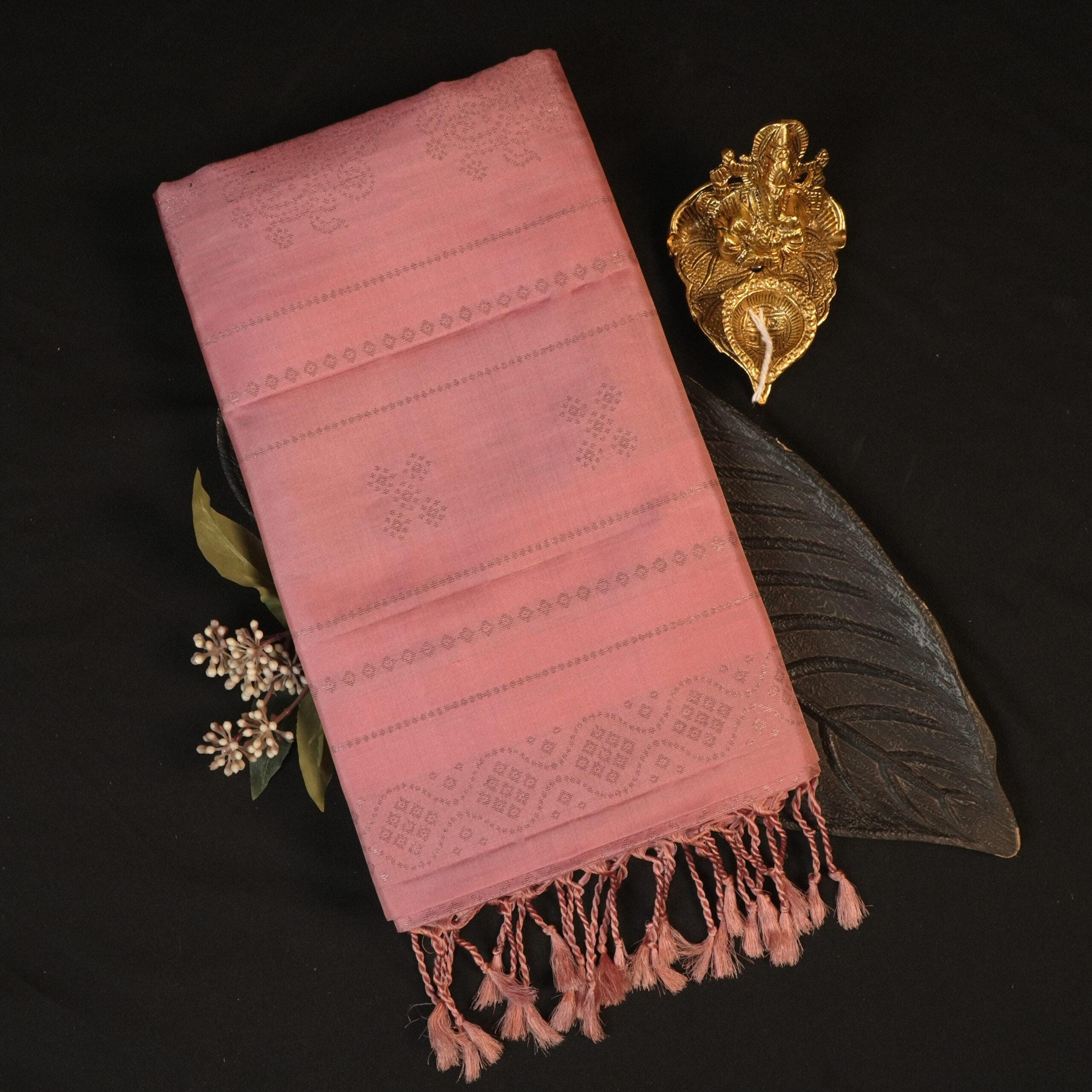 Kanchipuram Silk Saree – Dusty Rose Pink with Subtle Zari Motifs