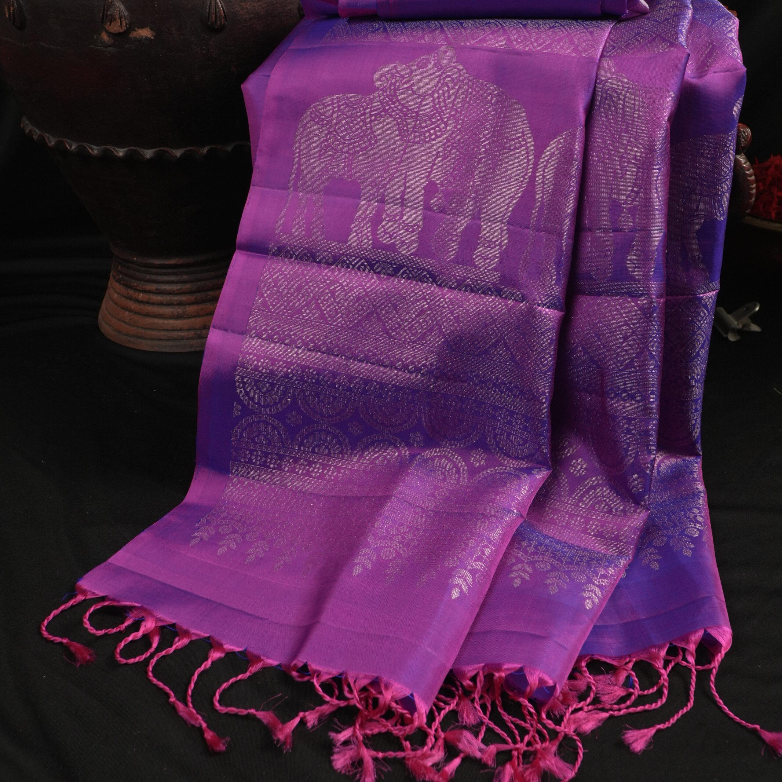 Kanchipuram Silk Saree – Royal Purple with Elephant Zari Motifs