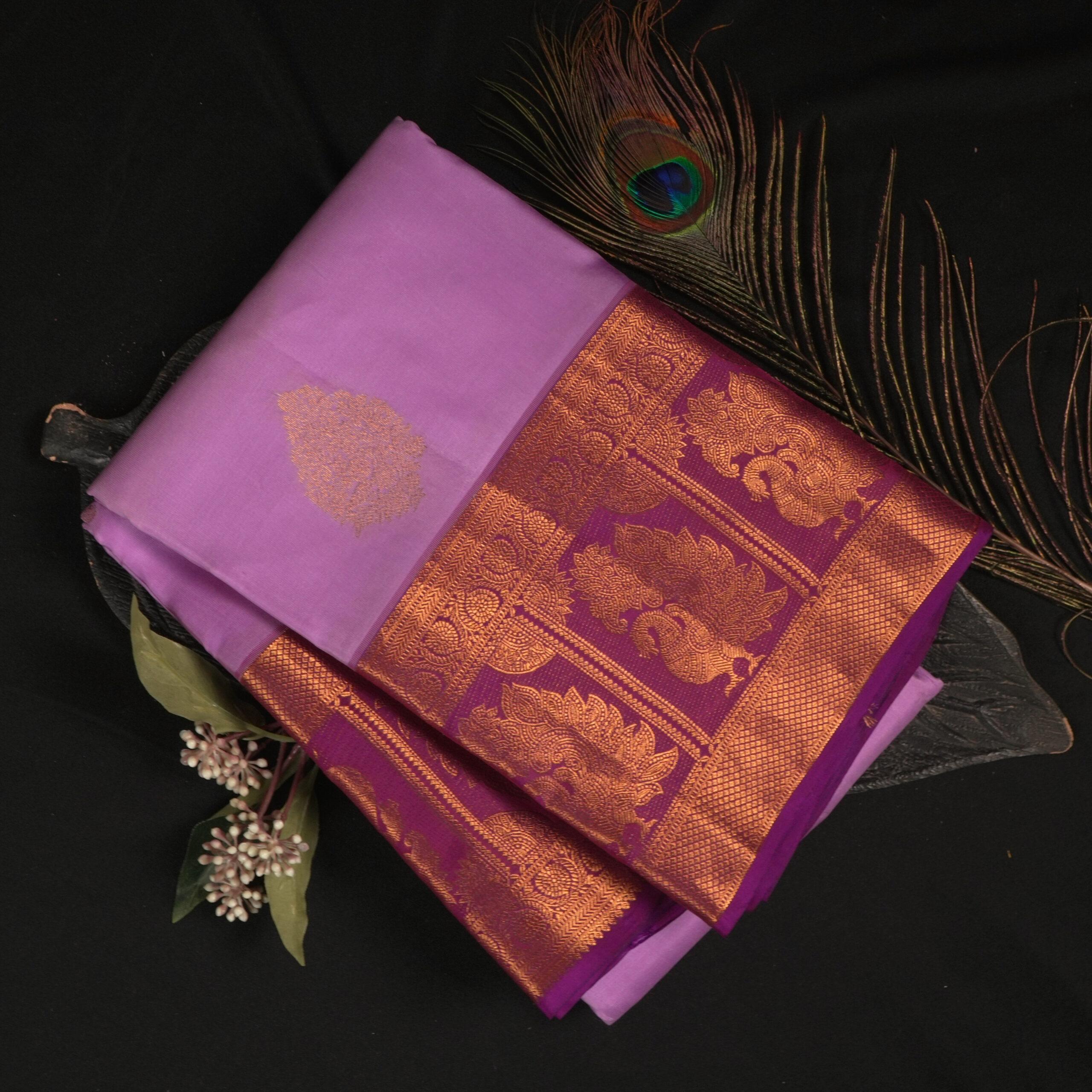 Kanchipuram Silk – Lavender with Royal Purple Zari Border