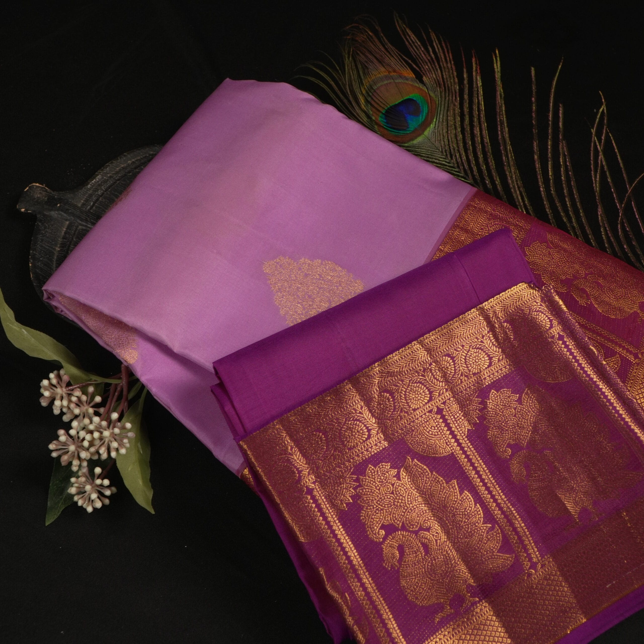 Kanchipuram Silk – Lavender with Royal Purple Zari Border - Image 2