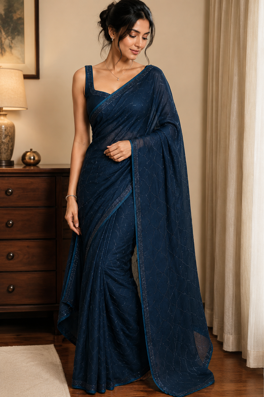 Midnight Blue Embellished Georgette Saree