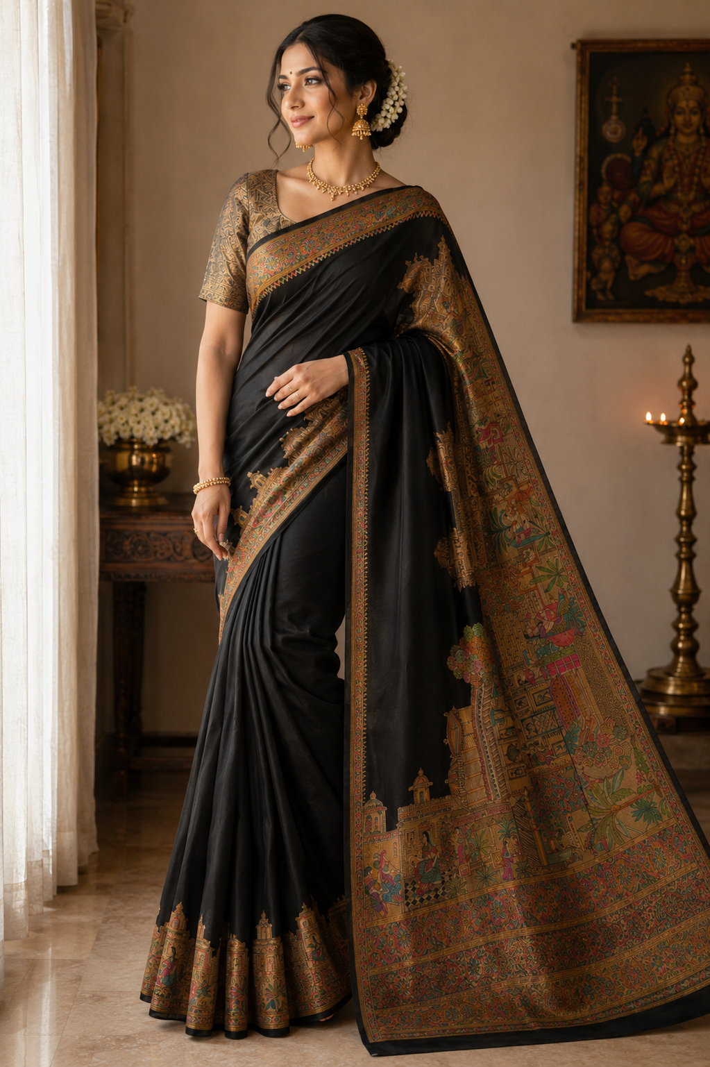 Handwoven Banarasi Silk Saree – Black Heritage Edition