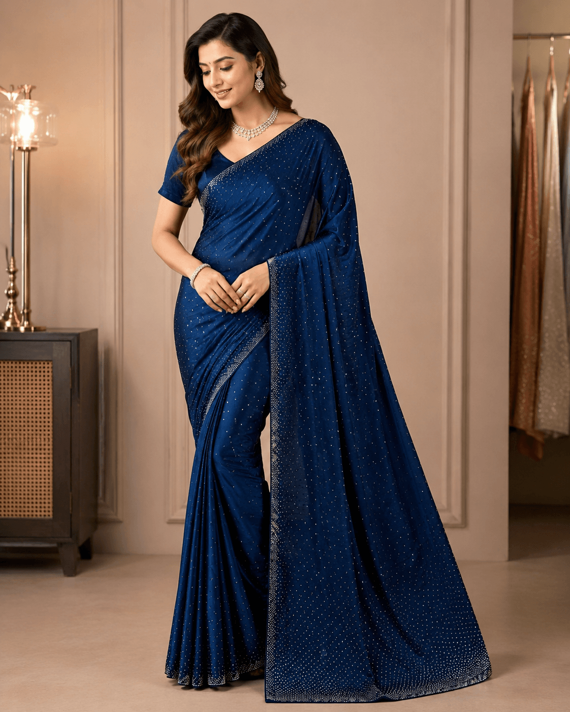 Midnight Blue Stone-Work Saree